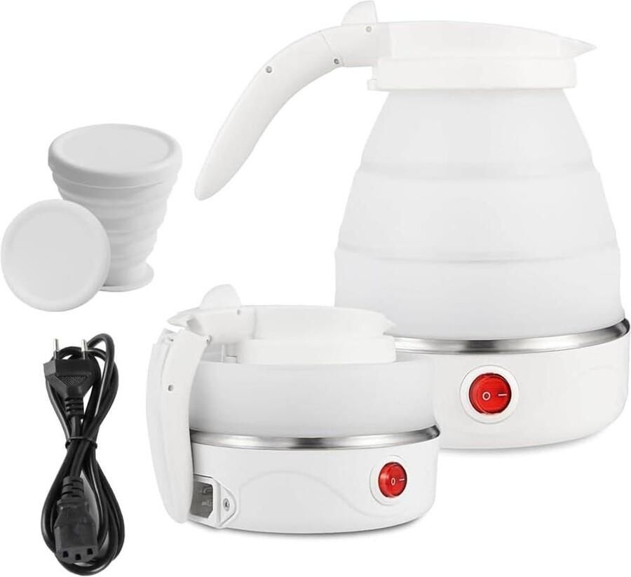 Opvouwbare Waterkoker Reis Waterkoker Mini Kamperen en Reizen Snel Koken 6 Minuten 600 ml Wit