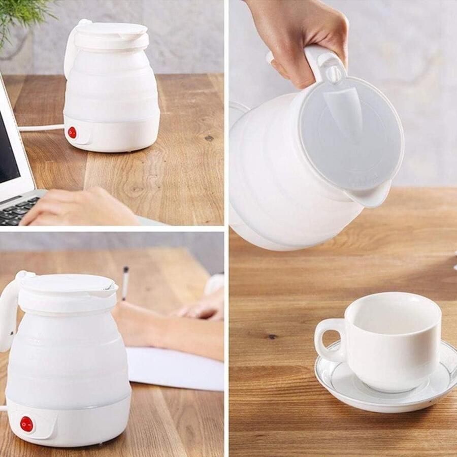 Opvouwbare Waterkoker Reis Waterkoker Silicoon Snel Water Koken Dubbele Spanning 200 Landen 08 Liter Wit