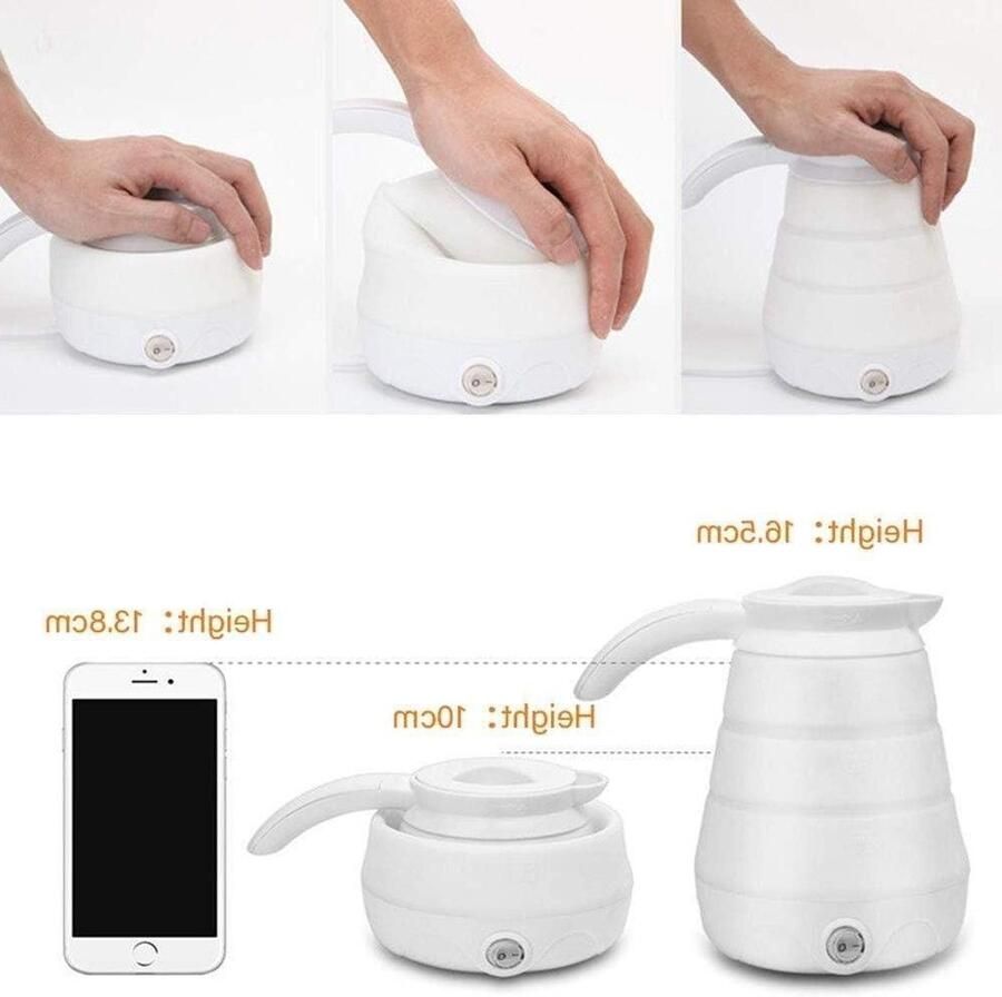 Opvouwbare Waterkoker Reis Waterkoker Silicoon Snel Water Koken Dubbele Spanning Wereldwijd 0.6 Liter Wit