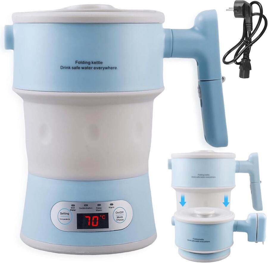 Opvouwbare waterkoker Reis waterkoker Snel warme dranken Compact en draagbaar 08 liter Lichtblauw