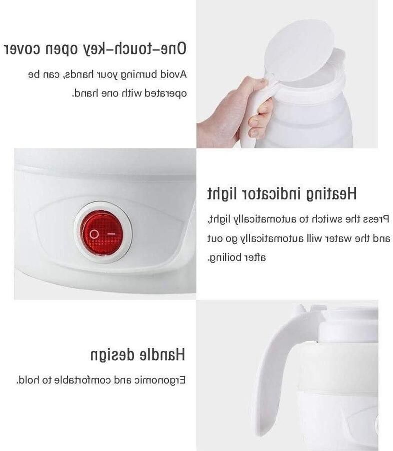 Opvouwbare Waterkoker Reis Waterkoker Snel Water Koken Dual Voltage Design 08 Liter Wit