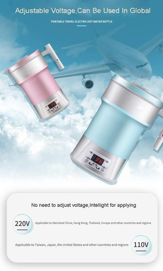 Opvouwbare waterkoker Reis waterkoker Snel water koken Smart touch display 800 ml capaciteit Blauw