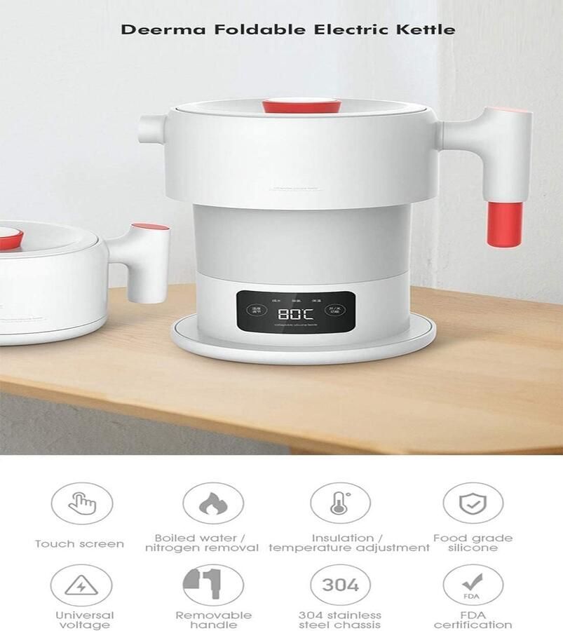 Opvouwbare Waterkoker Reis Waterkoker Snel Water Koken Touchscreen Bediening 600 ml Capaciteit Wit