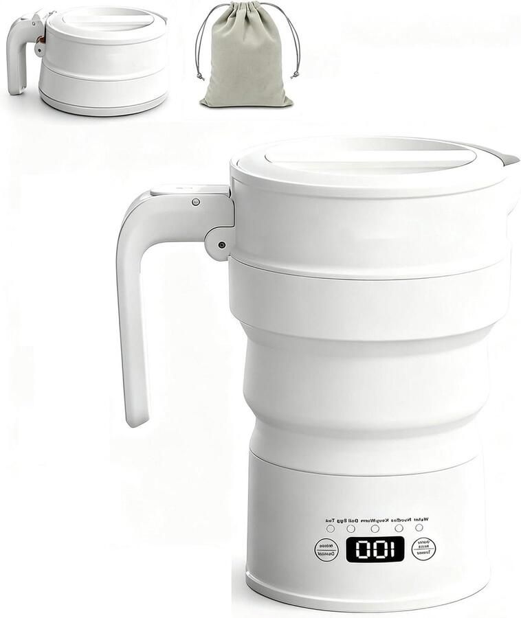 Opvouwbare Waterkoker Reisketel Siliconen Koken Onderweg Compact Opvouwbaar Design 700 Ml Crèmewit