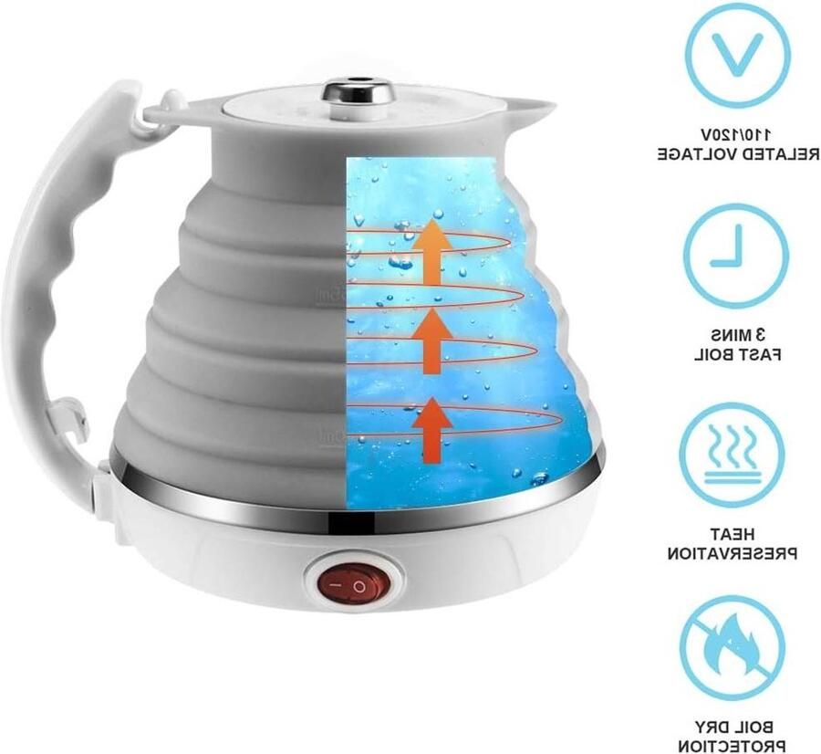 Opvouwbare Waterkoker Reiskoker Compact Koken Onderweg Ultradun Opvouwbaar 555 ml Grijs