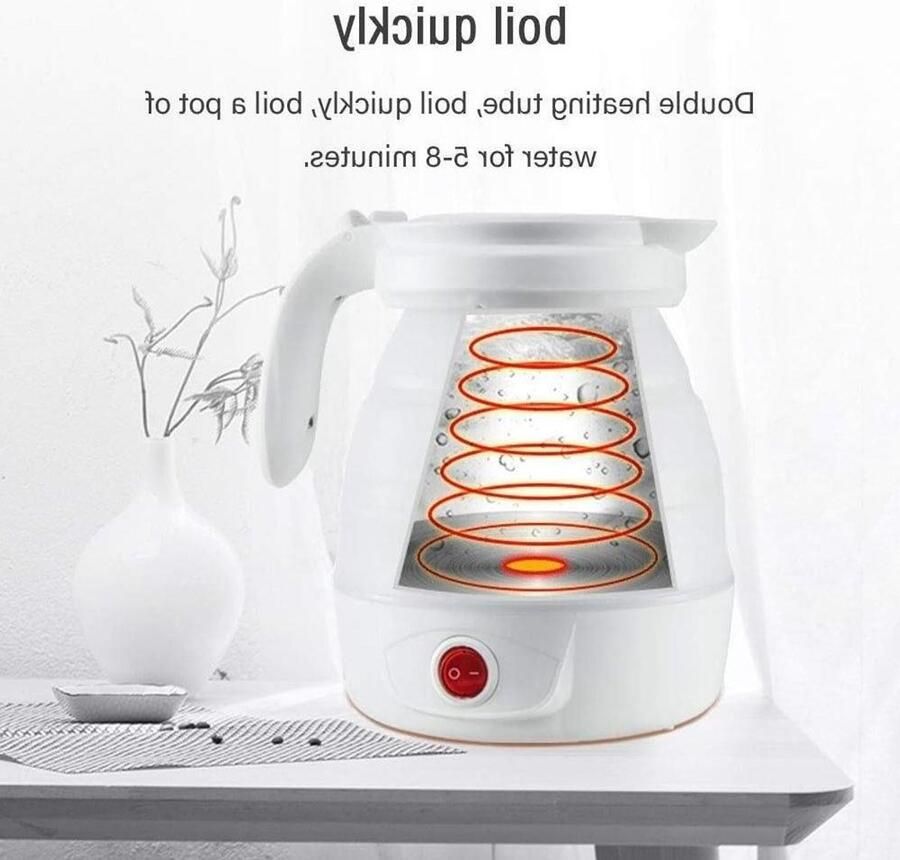 Opvouwbare Waterkoker Reis Waterkoker Silicoon Snel Water Koken Dubbele Spanning 08 Liter Wit
