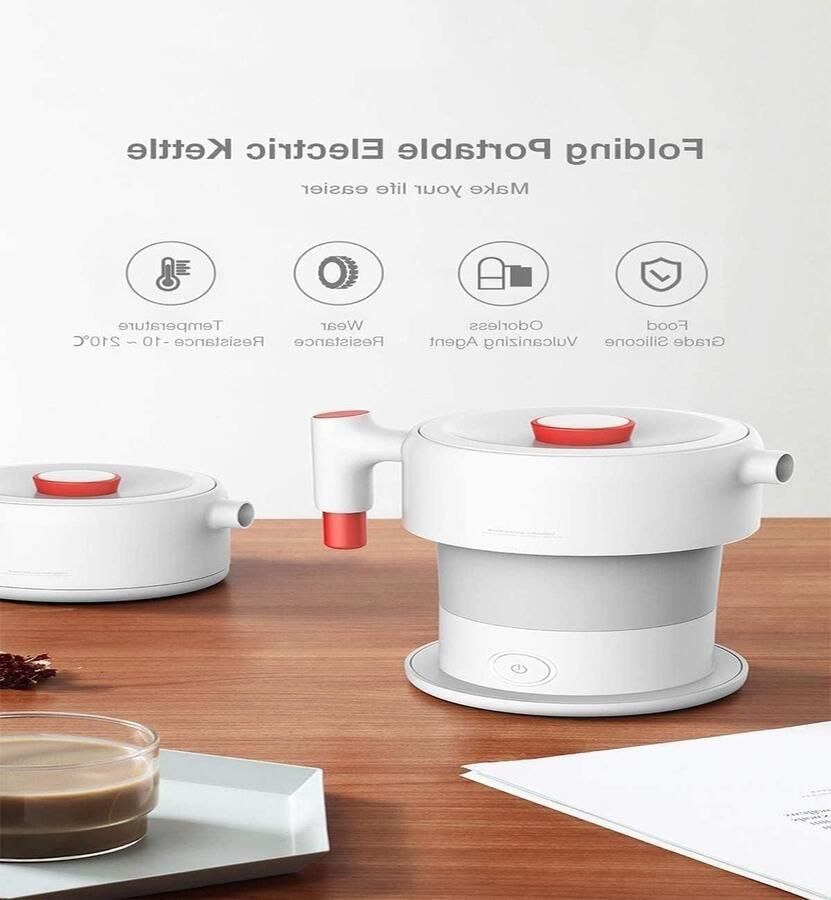 Opvouwbare Waterkoker Reiswaterkoker Draagbaar Koffie Thee Zetten Automatische Uitschakeling 600 ml Wit