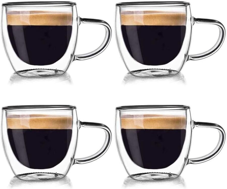 Orion group Thermoglazen 4 stuks 110 ml dubbelwandig theeglas koffieglas dubbelwandige thermoglazen thermoglas voor koffie espresso cappuccino thee latte macchiato