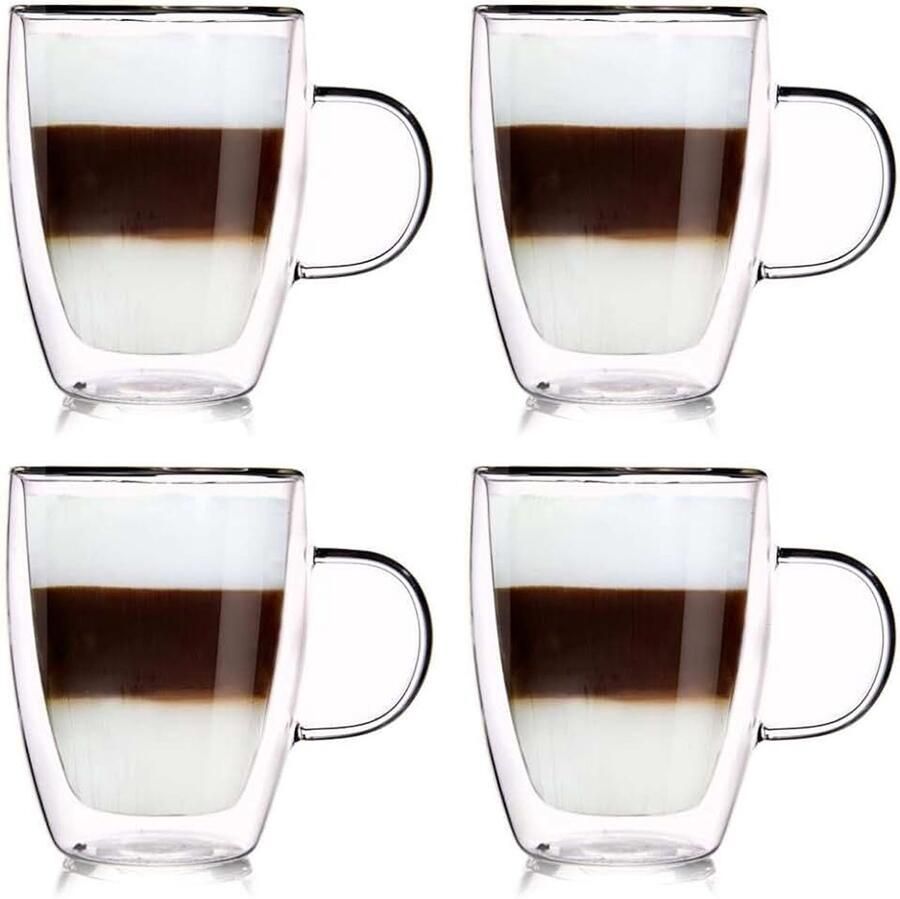 Orion group Thermoglazen 4 stuks koffieglazen dubbelwandig dubbelwandige glazen thermoglas voor koffie latte cappuccino thee 300 ml