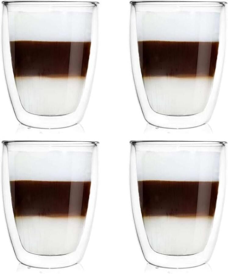 Orion group Thermoglazen 4 stuks theeglas koffieglas dubbelwandige glazen thermoglas voor koffie latte cappuccino thee 330 ml