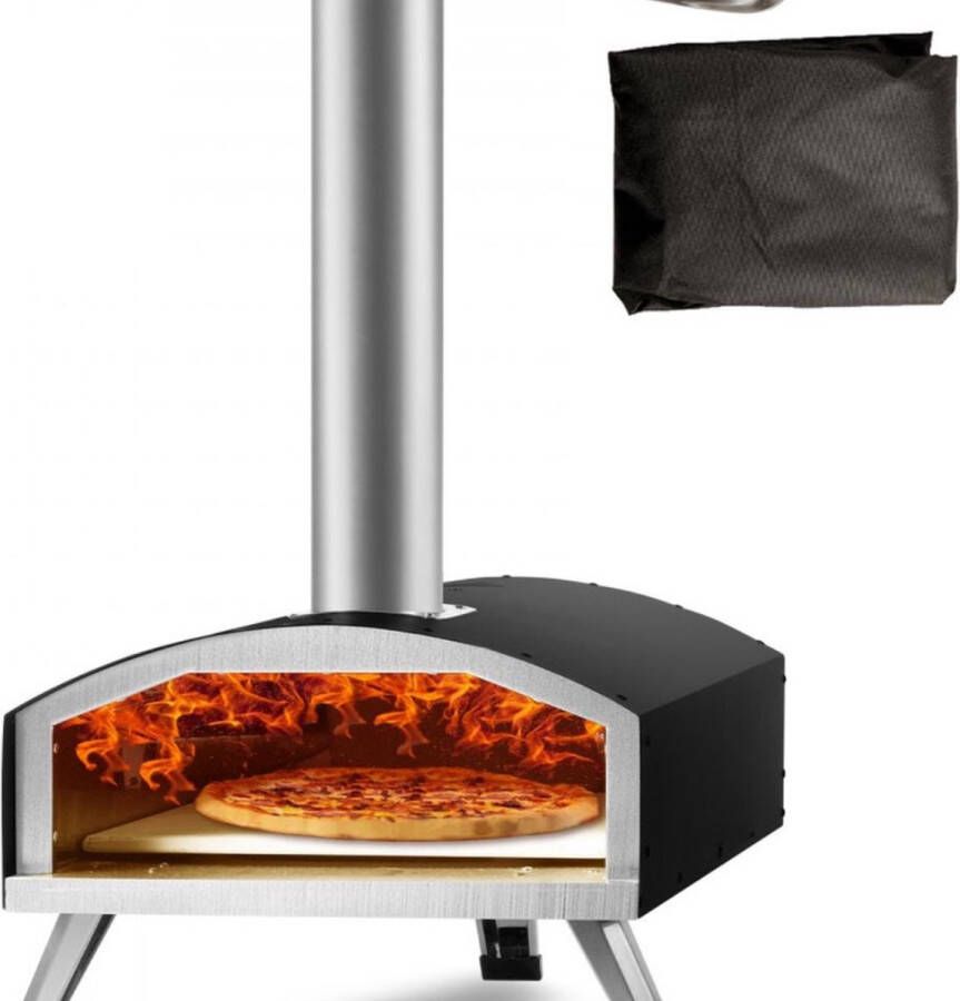 Outdoor Draagbare Pizza Oven 304.8mm Gas Houtpellets Houtskool Pizza Oven RVS Pizza Oven Max 540℃ Houtpellet Schep & Pizza Steen & Draagtas Premium Houtgestookte Pizza Oven voor Tuin