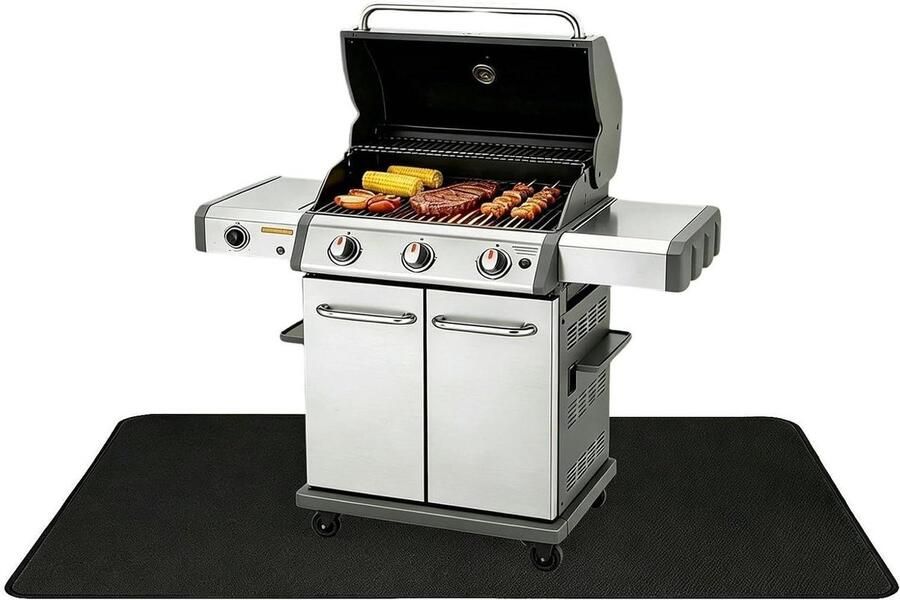 Outdoor Grillmat Barbecue Onderlegger Terras Beschermen Hittebestendig Glasvezel 121 x 91 cm Grijs
