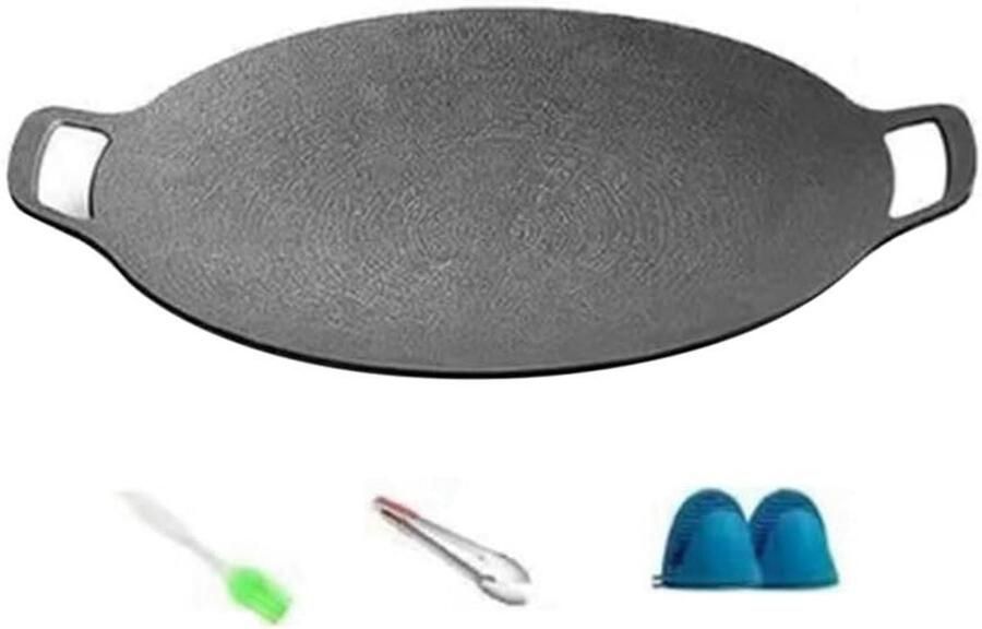 Outdoor Grillplaat Koreaanse Vleespan Kamperen en Terras Antiaanbaklaag 32 cm Diameter Zwart