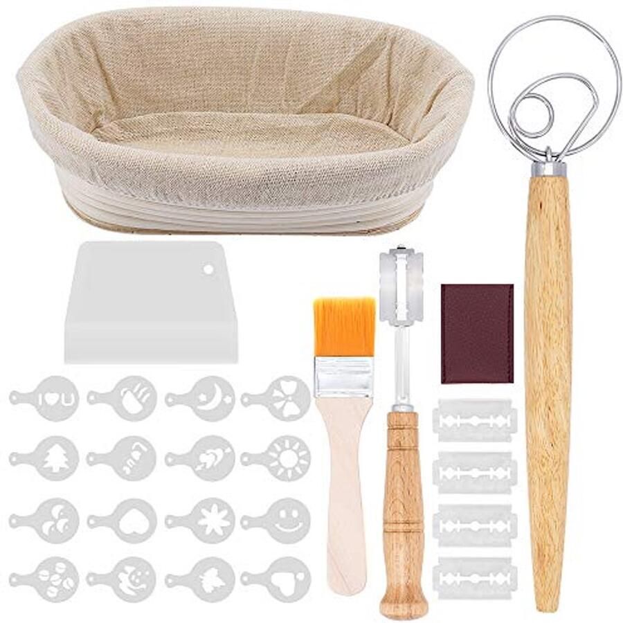 Ovaal Broodrijsmandje van Natuurlijke Rotan Compleet met Broodbakset en Decoratiesjablonen