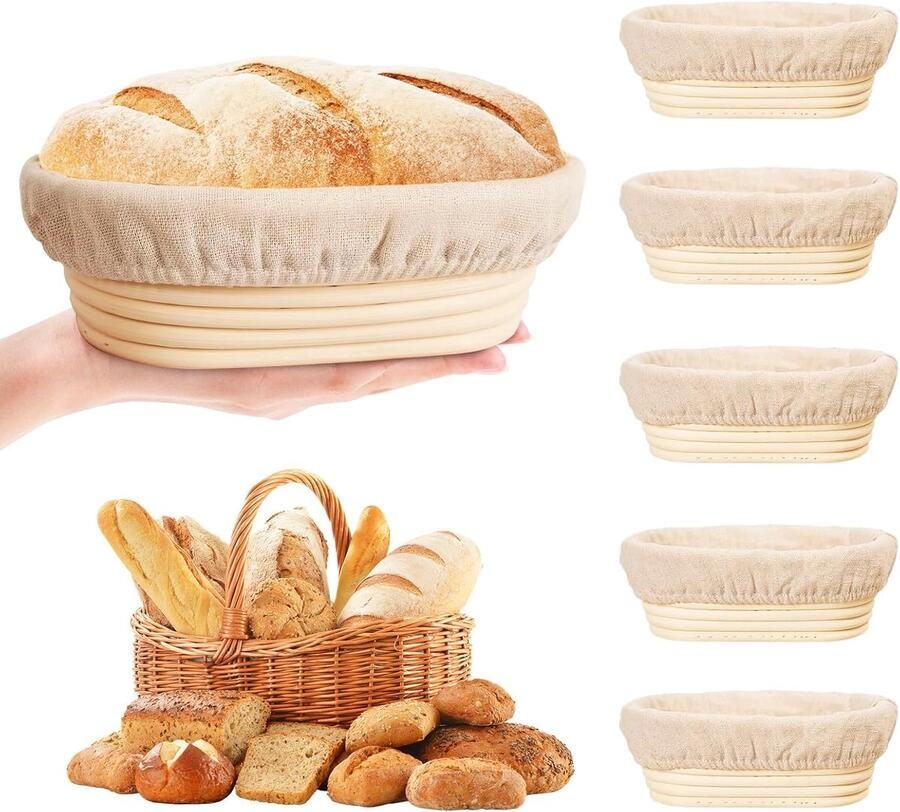 Rijsmandjes Brood Banneton Set Ambachtelijk Bakken Natuurlijk Rotan 6 Stuks Natuurlijk