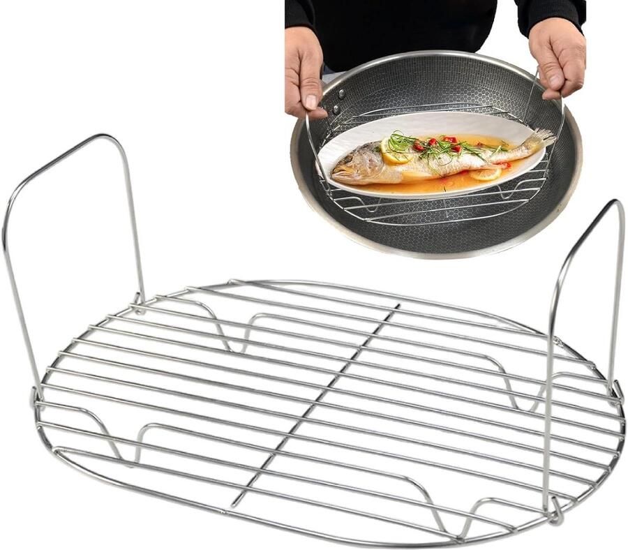 Ovaal Roosterrek Braad en Stoom Gelijkmatig Koken Roestvrij Staal 28 x 20 cm Zilver