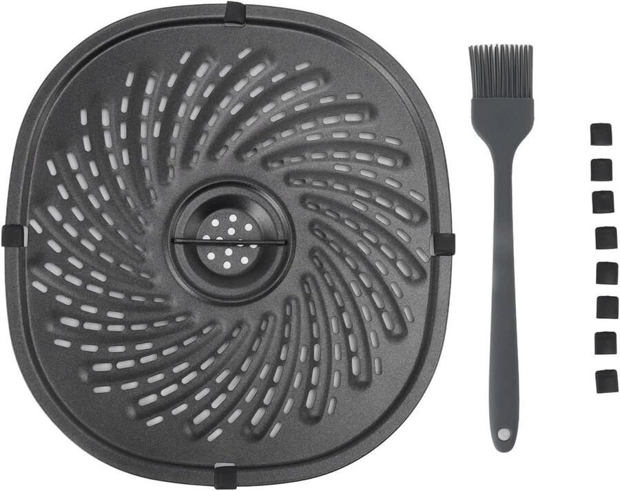 Ovale Airfryer Accessoire 23 x 25 cm Kookplaat met Antiaanbaklaag Inclusief Oliekwast en Siliconen Pad voor Gezond Frituren