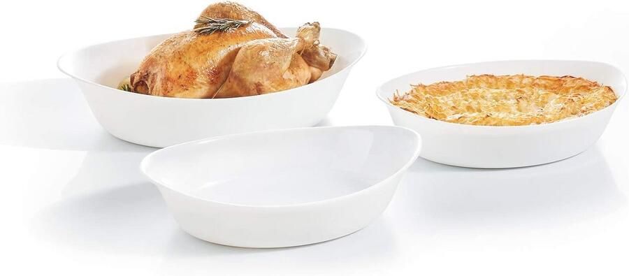 Ovale Bakplaat Set 3-delig Glas Wit Ideaal voor Koken en Serveren