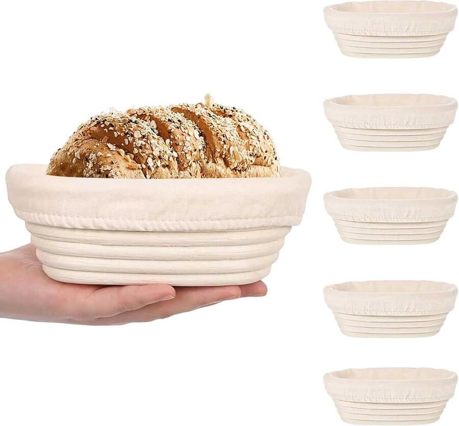 Ovale Banneton Broodbakmanden Natuurlijk Riet met Linnen Voering voor Zuurdesem en Ambachtelijk Brood Bakken