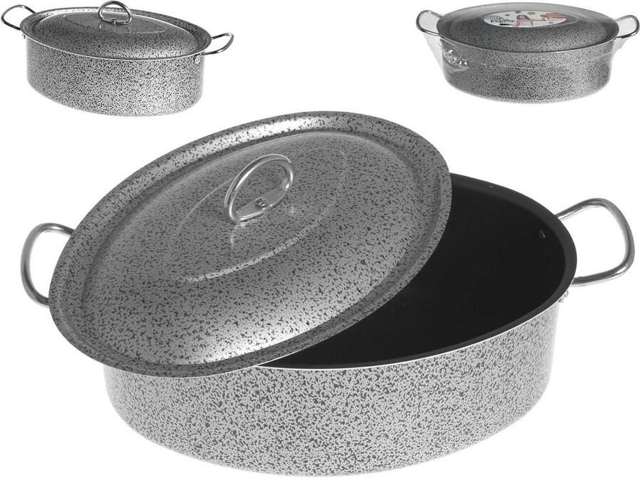 Ovale Braadpan Kookpan Deksel Mee Koken Non-stick Coating 32 Cm Zwart