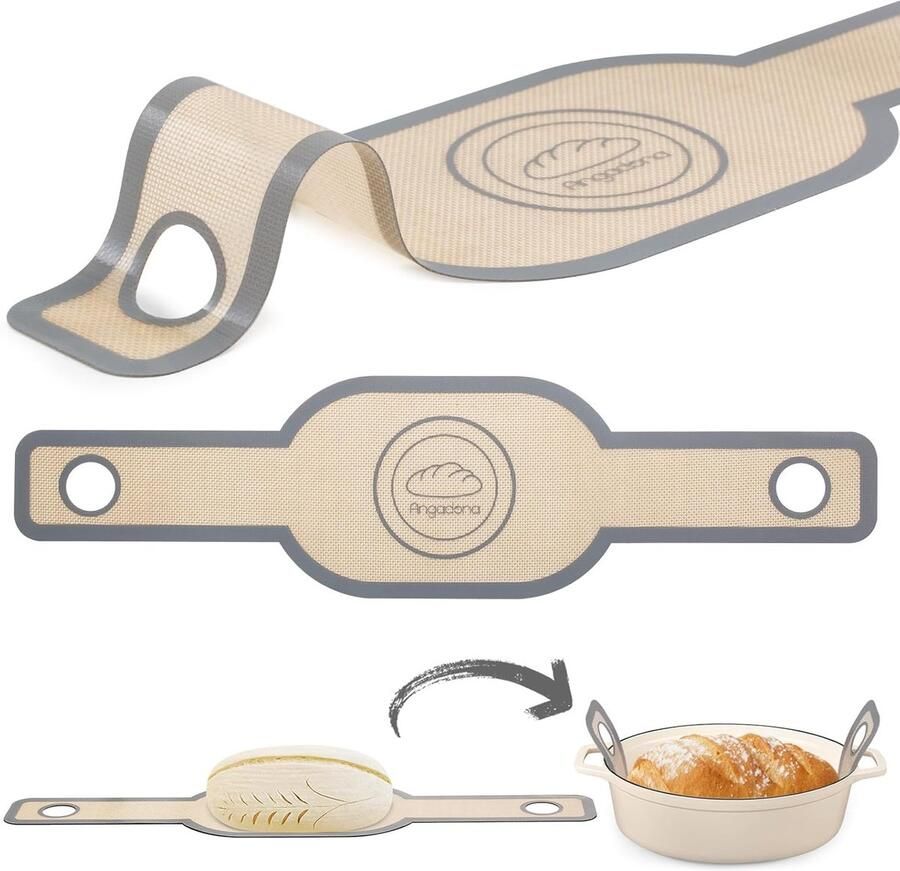 Ovale Brood Sling Siliconen Bakmat Zuurdesem Brood Bakken Extra Lange Handgrepen 152 x 152 cm Grijs