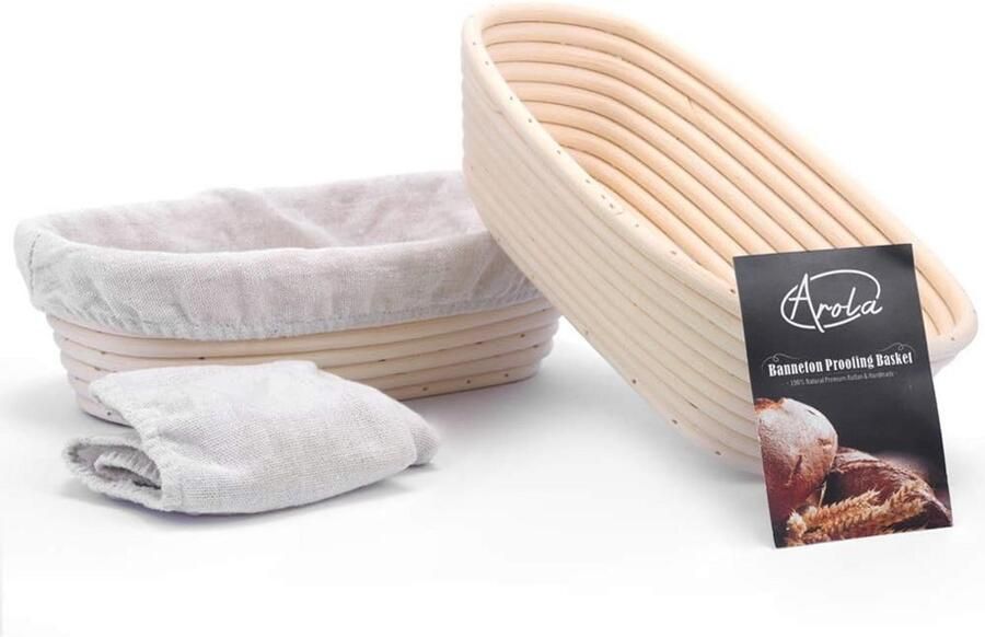 Ovale broodbanneton-proofingmand 25 cm handgeweven rotan rietmand met linnen voering voor thuisbakkers