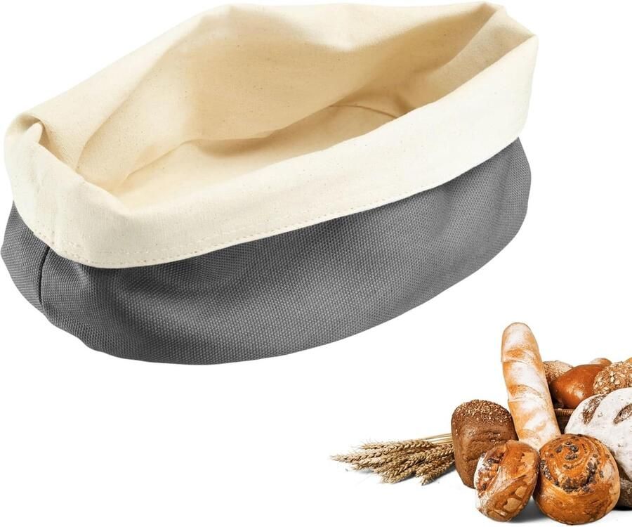 Ovale Broodzak Broodmand Gebak Brood Vers Houden Ademend Materiaal 25 x 18 cm Antraciet Beige