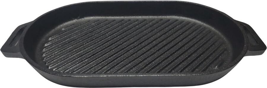 Ovale Grillpan Gietijzeren Koekenpan Koken en Bakken Dubbelzijdig Gebruik 30 x 155 cm Zwart