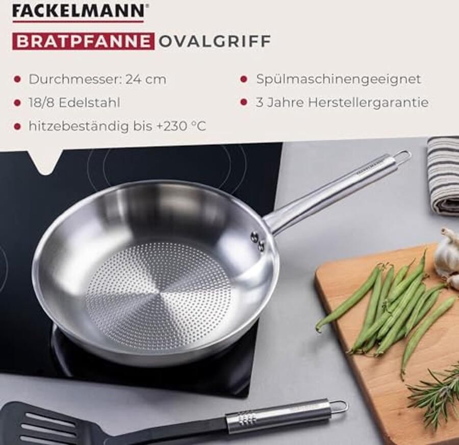 Ovale Koekenpan Ø 24 cm van RVS – Hittebestendig tot +230 °C Geschikt voor Alle Fornuizen incl. Inductie