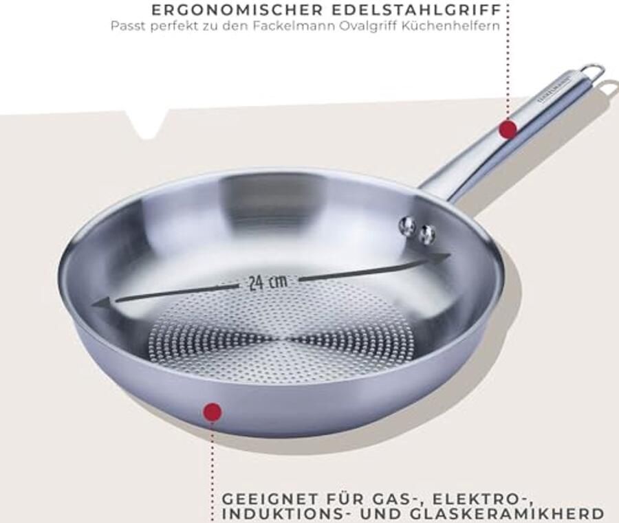 Ovale Koekenpan Ø 24 cm van RVS – Hittebestendig tot +230 °C Geschikt voor Alle Fornuizen incl. Inductie - Foto 2
