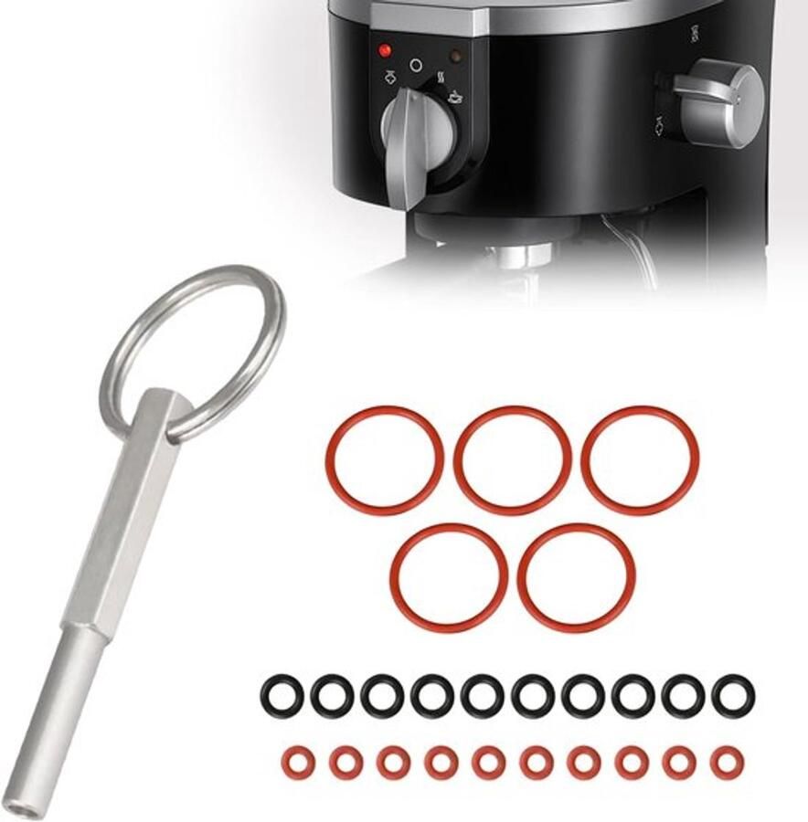 Ovale kopsleutel met sleutelring en 25 afdichtingsringen Reparatiegereedschap voor koffiemachines Compatibel met merken