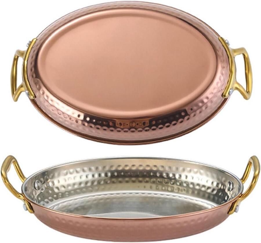 Ovale Paella Pan Koekenpan Zeevruchten Gerechten Bereiden Dubbele Handvatten 14 cm Roségoud