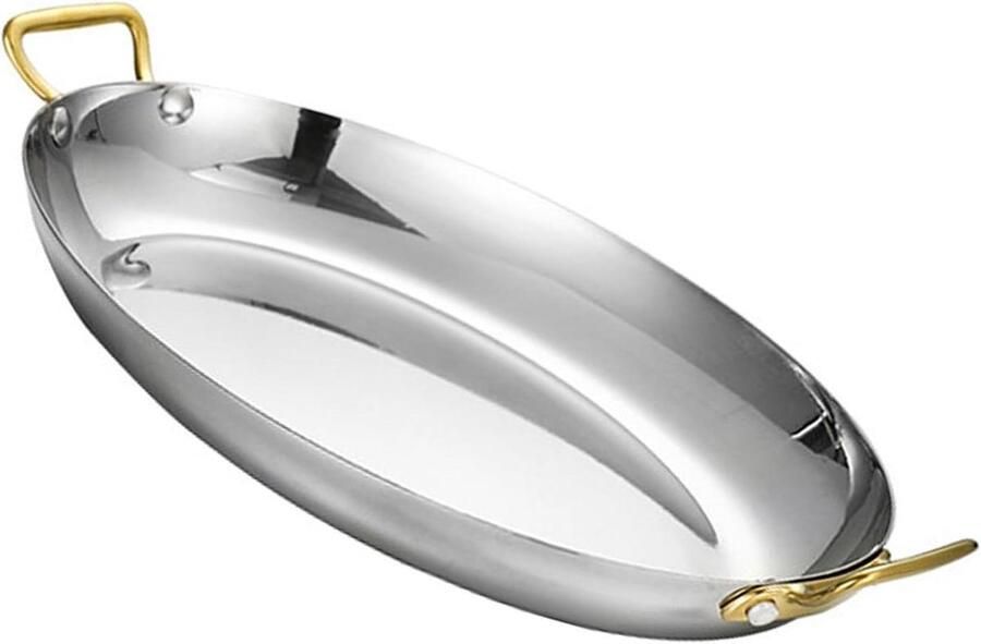 Ovale Paellapan Koekenpan Zeevruchten Paella Koken Roestvrij Staal 25 cm Zilver