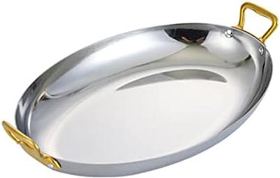 Ovale Paellapan Roestvrij staal Visgerechten Bereiden Dubbele handgrepen 40 cm Zilver