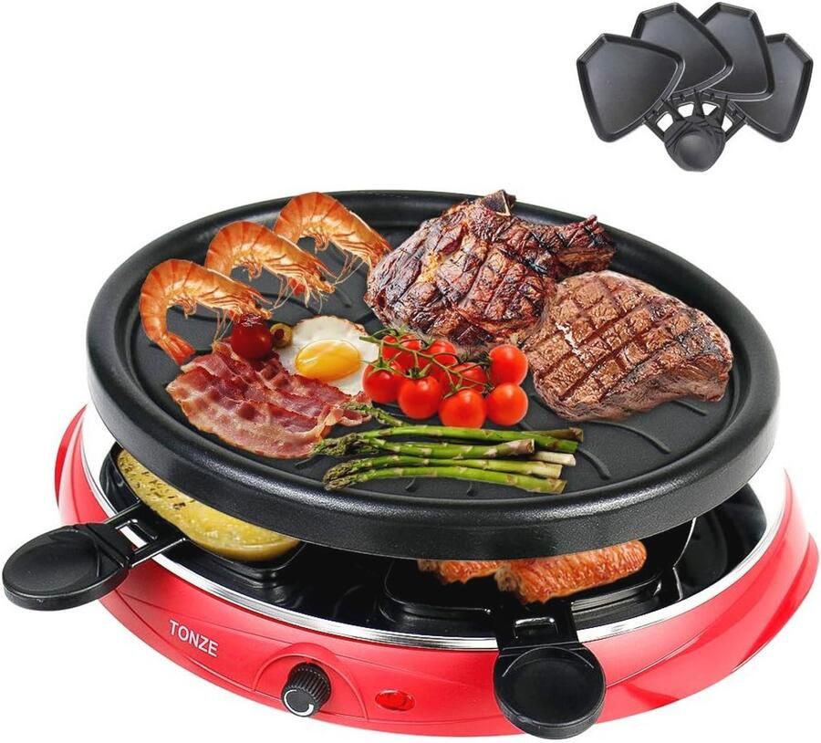 Ovale Raclette Grill voor 4 Personen met Antiaanbaklaag en Grote Grillplaat