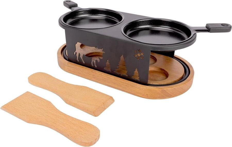 Ovale raclette Mini gourmetstel Bakplaat Gezellig eten Roestvrij staal 2 personen Zwart
