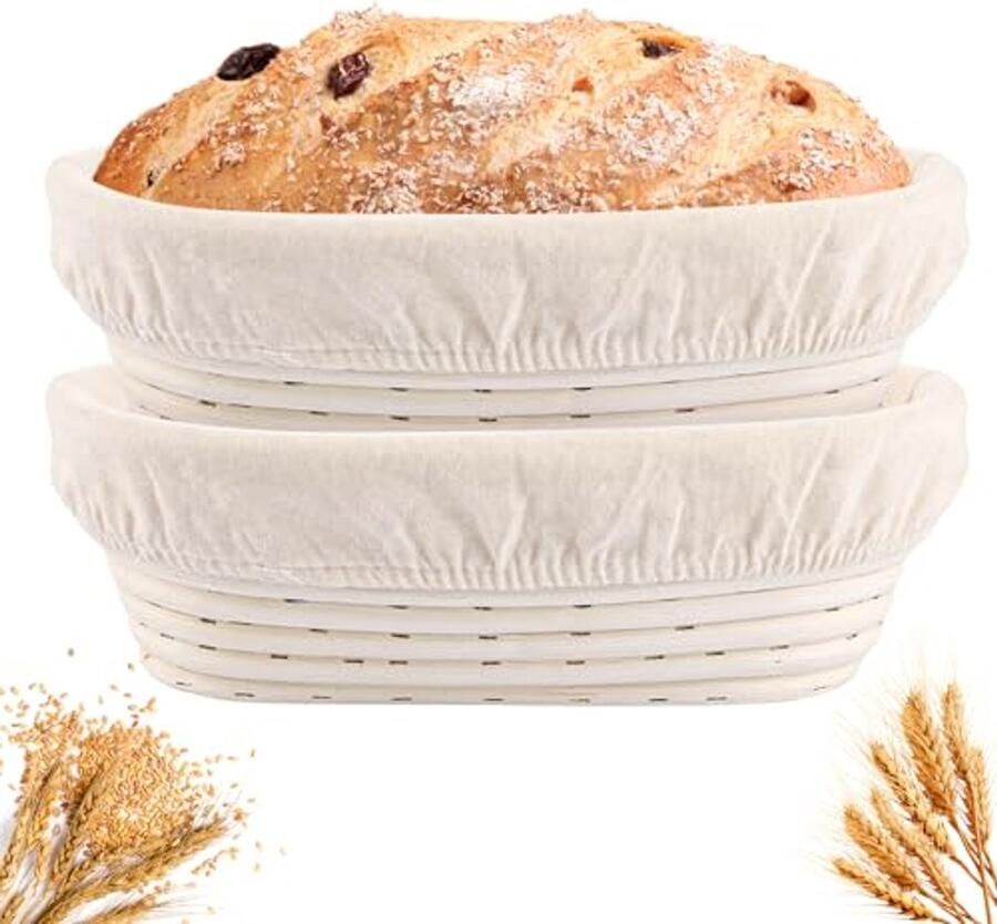 Ovale rijsmandjes 25 cm 2 stuks voor brooddeeg en broodbakken