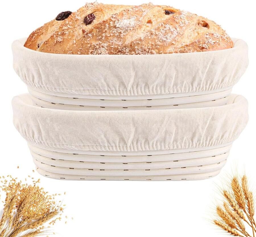 Ovale rijsmandjes 25 cm 2 stuks voor brooddeeg en broodbakken