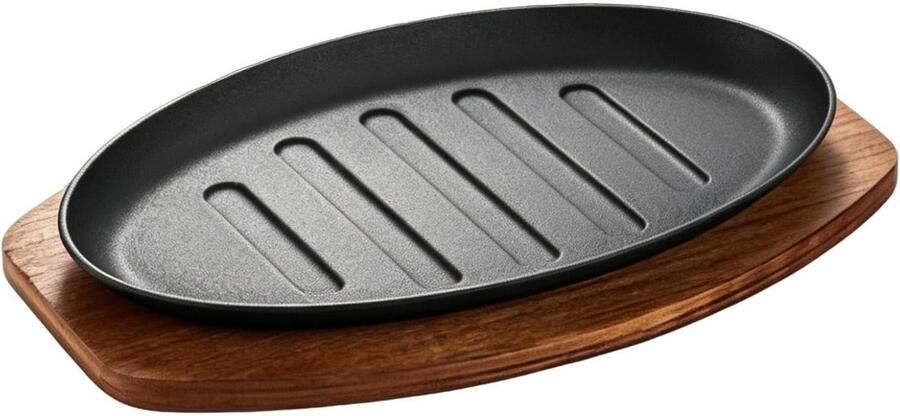 Ovale Serveerpan Gietijzeren Grill Maaltijden Bereiden Efficiënte Warmtegeleiding 25 cm Zwart
