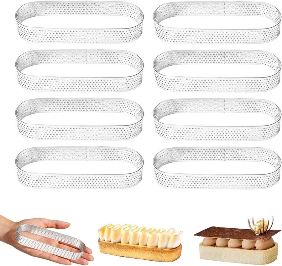 Ovale Taartvorm Set van 8 Stuks Rvs Perforated Cake Circles Ideaal voor DIY Taart en Desserts