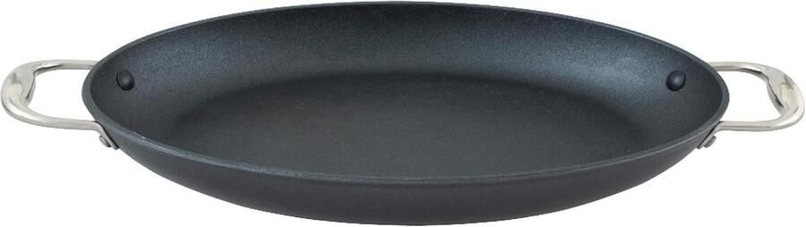 Ovale Vispan Gietijzeren Pan Vis Bereiden Antiaanbaklaag 38x26cm Zwart