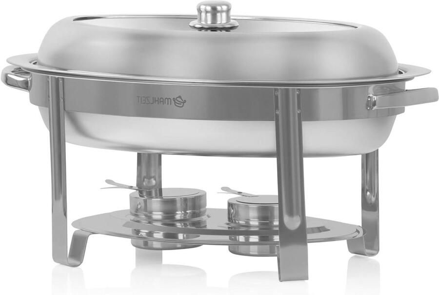 Ovale Warmhoudpan Buffetwarmer Voedselwarmer Gerechten Warm Houden Transparant Kijkvenster 5 Liter Capaciteit Zilverkleurig