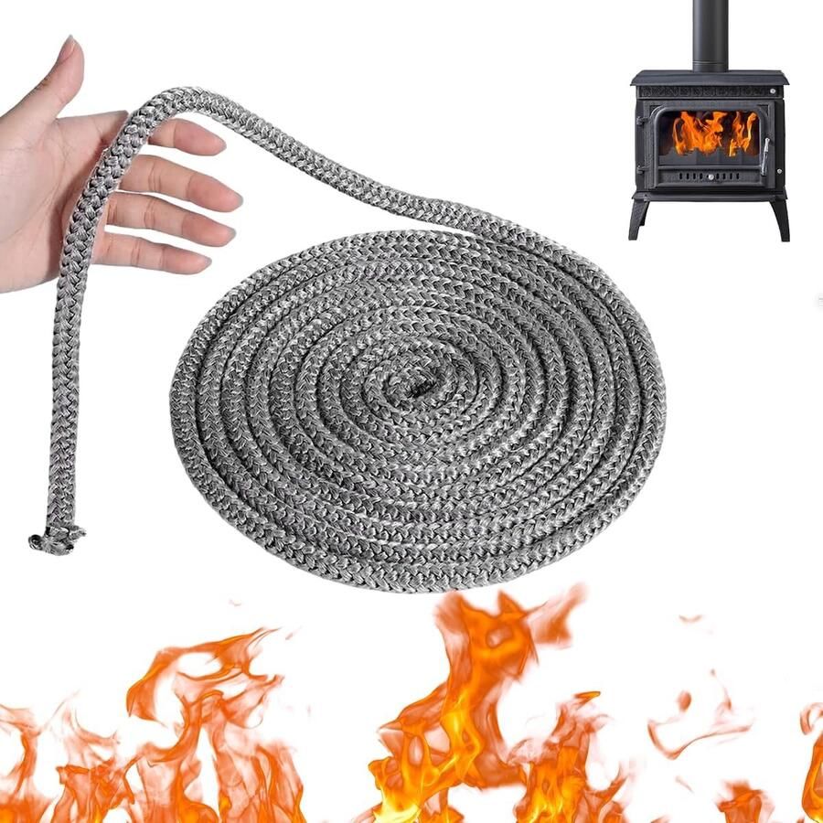 Oven Afdichtingskoord Kachelband Vuurvast Schoorsteen Reparatie Hittebestendig Glasvezel 6mm x 2.5m Zwart