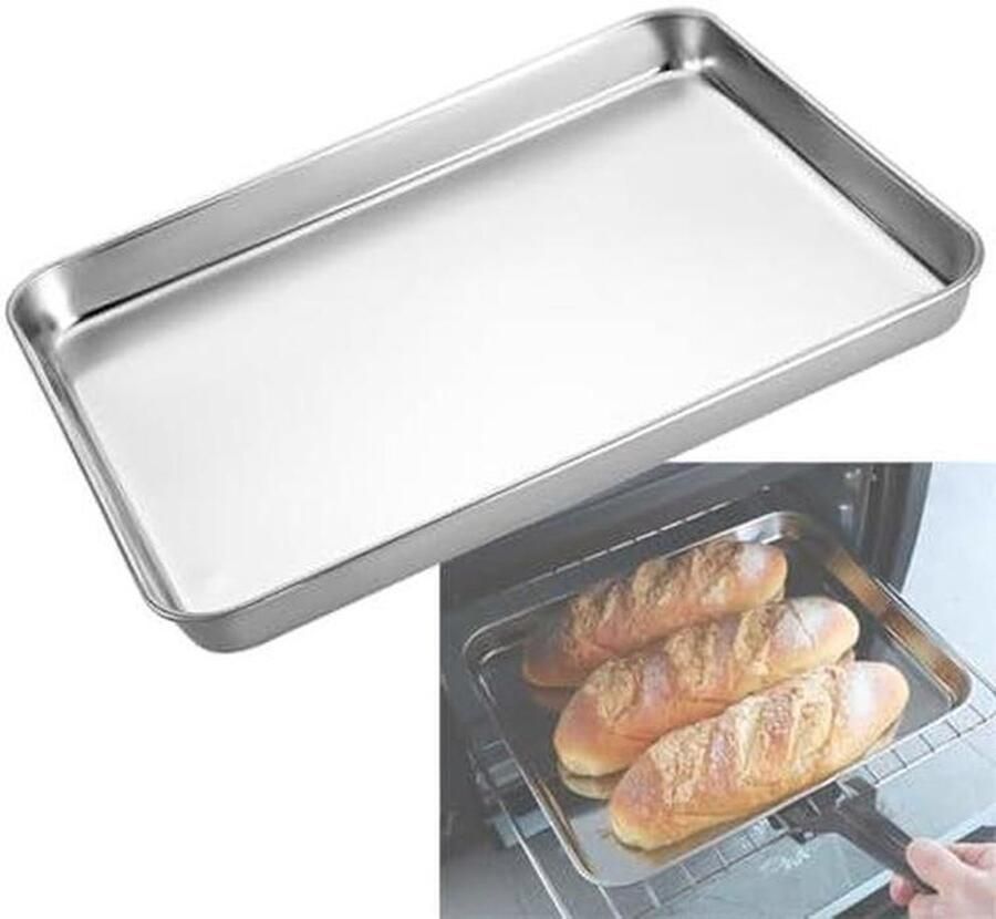 RVS Bakplaat Oven Tray Bakken en Braden Anti-aanbak Warp Resistant Verschillende Maten Zilver