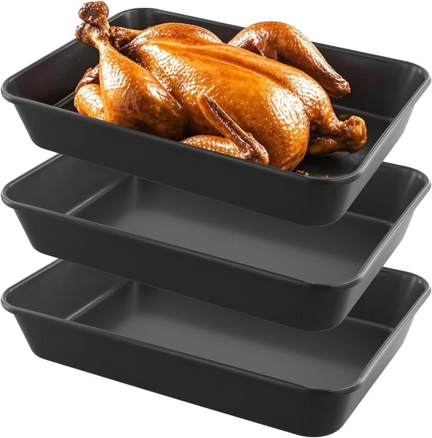 Oven Bakplaat Rooster Tray Bakken en Roosteren Antiaanbaklaag 3 Stuks Zwart