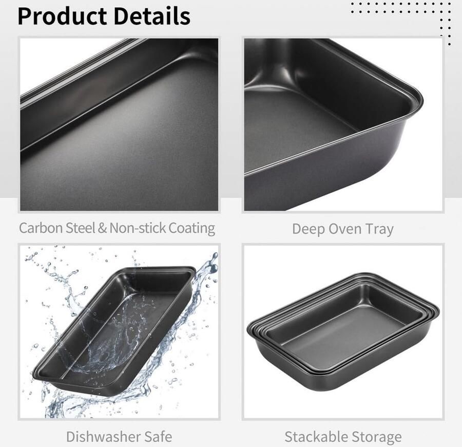 Oven Bakplaat Set Braadpannen Rechthoek Bakken & Braden Non-stick Coating 4 Delig Zwart