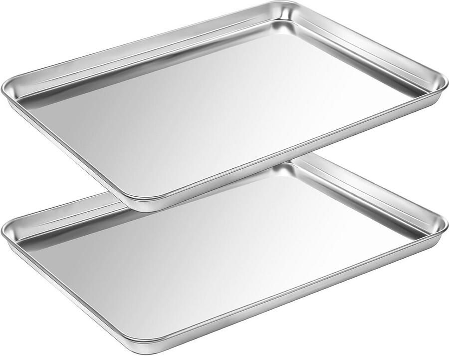 Oven Bakplaten Set van 2 met Antiaanbaklaag Duurzaam Roestvrij Stalen Bakschalen