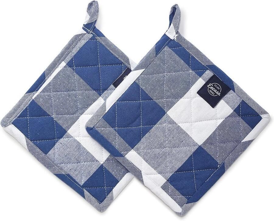 Oven en Magnetron Pannenlappen 21 cm Hittebestendig 2 Stuks Set voor Veilig Koken en Bakken Buffalo Blue Checks