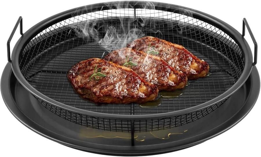 Oven Grillmand Airfryer Mand Bakplaat Vetarm Frituren Antiaanbaklaag Koolstofstaal 30 cm Zwart