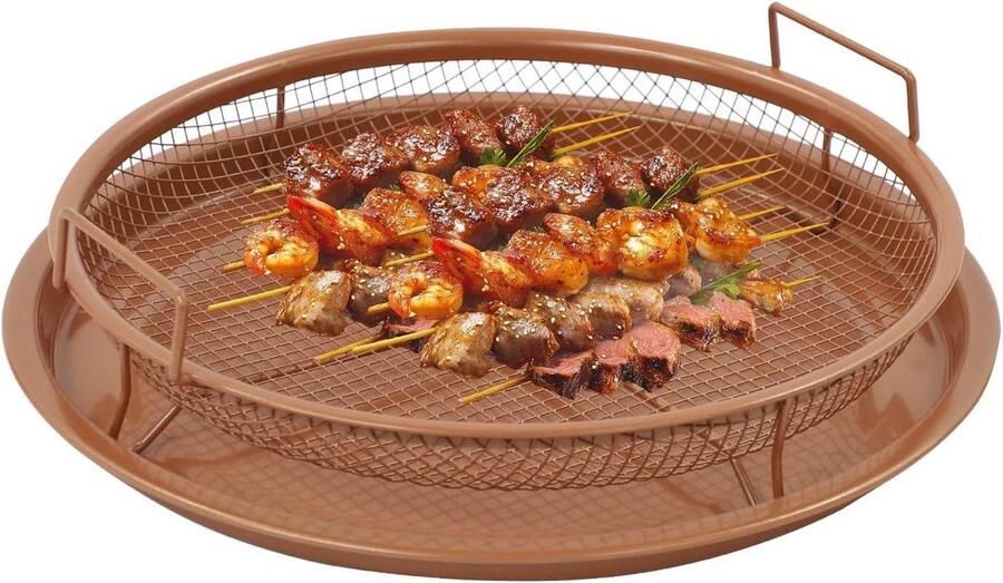Oven Grillmand Airfryer Mand Bakplaat Vetarm Grillen Antiaanbaklaag 30 cm Antiek messing